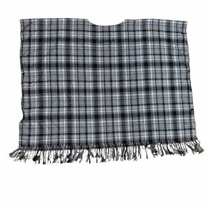 DKNY Highland Kilt Fly Plaid Poncho – Black & White Tartan – One Size (OS)